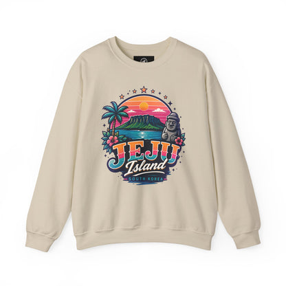 Light sand graphic sweatshirt with colorful JEJU Island front print