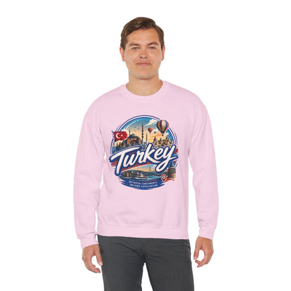 Light pink crewneck sweatshirt with retro “Turkey” graphic on the chest