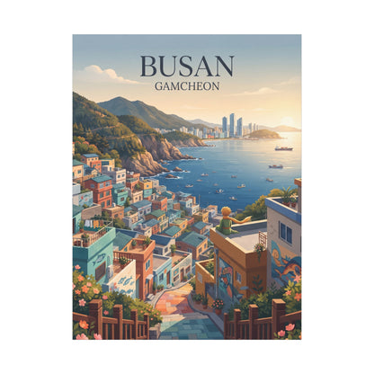Matte canvas wall art, vertical: BUSAN GAMCHEON waterfront neighborhood with colorful flowers