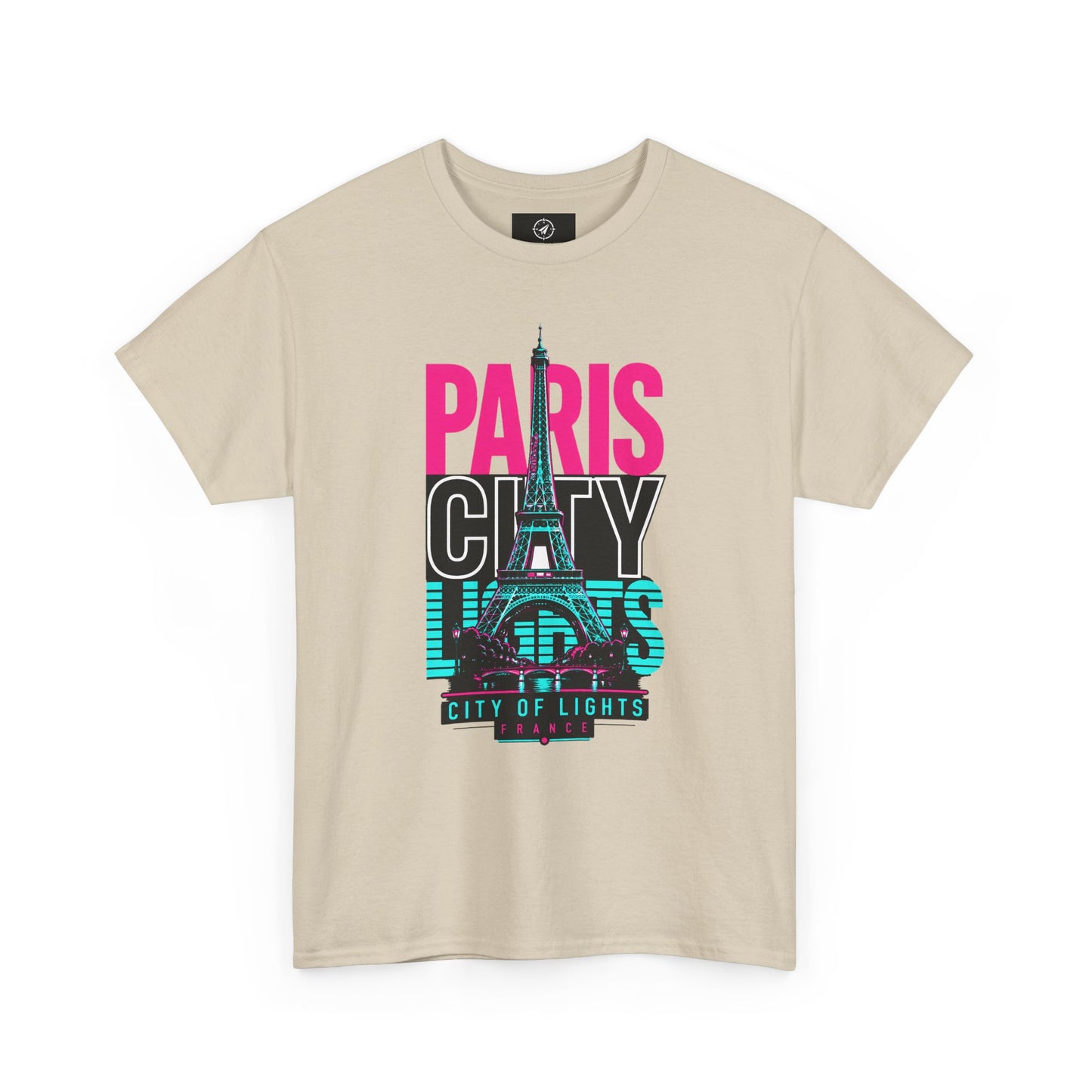 Beige crewneck T-shirt with PARIS CITY OF LIGHTS Eiffel graphic