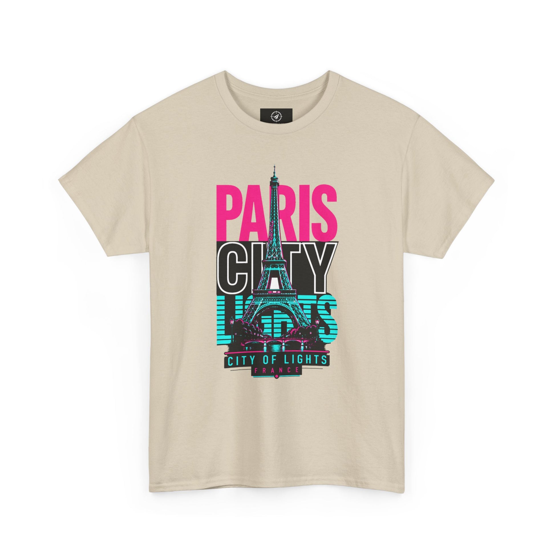 Beige crewneck T-shirt with PARIS CITY OF LIGHTS Eiffel graphic