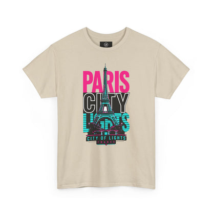 Beige crewneck T-shirt with PARIS CITY OF LIGHTS Eiffel graphic