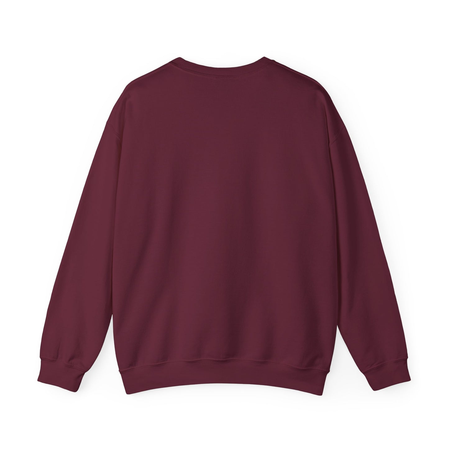 Maroon crewneck sweatshirt with ribbed cuffs and hem, no visible front graphic.