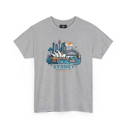Heather gray Sydney harbor city graphic T-shirt, short-sleeve crew neck