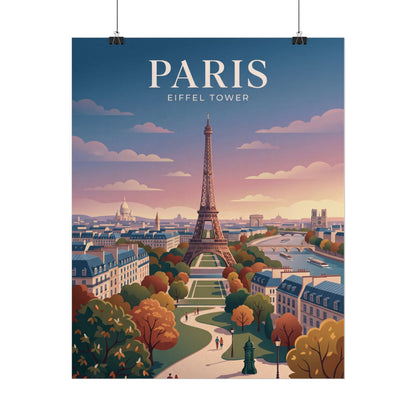 Paris Eiffel Tower poster, front view showing title text and full skyline