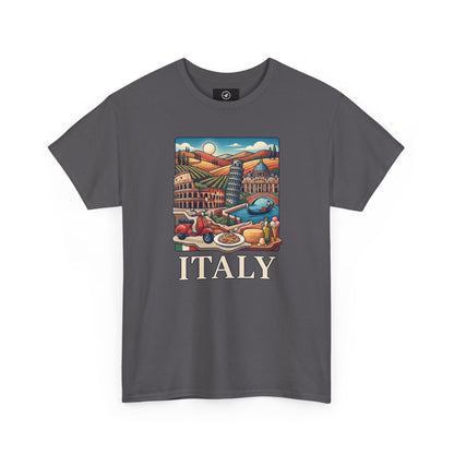 Charcoal T-shirt with vintage Italy scenic graphic and 'ITALY' text