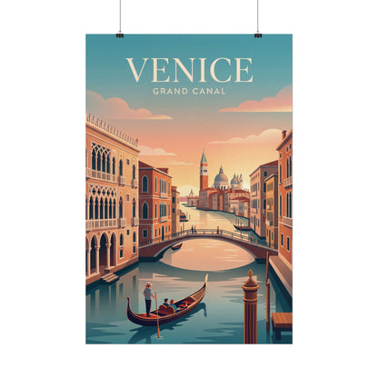 Rolled poster with Venice Grand Canal text and canal architecture plus gondola