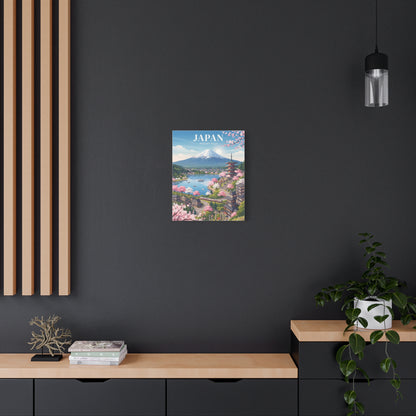 Square wall canvas print with Mount Fuji and cherry blossoms landscape.