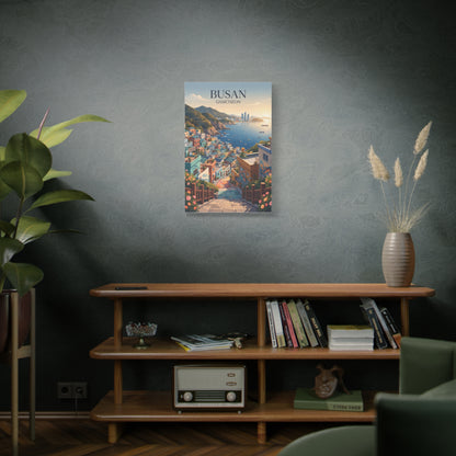 Matte canvas wall art with Busan Gamcheon harbor hills view and 'BUSAN GAMCHEON'