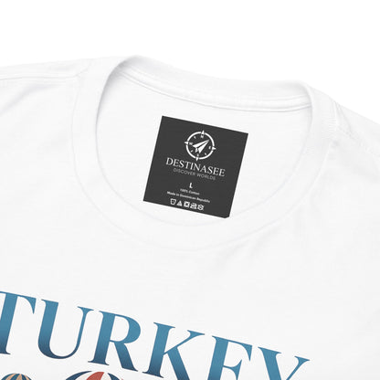 White crew-neck T-shirt with black brand tag at neckline