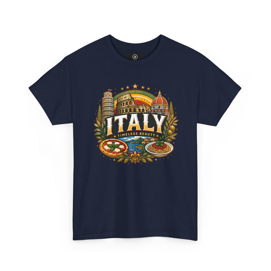 Navy crew-neck T-shirt with vintage Italy emblem graphic on chest