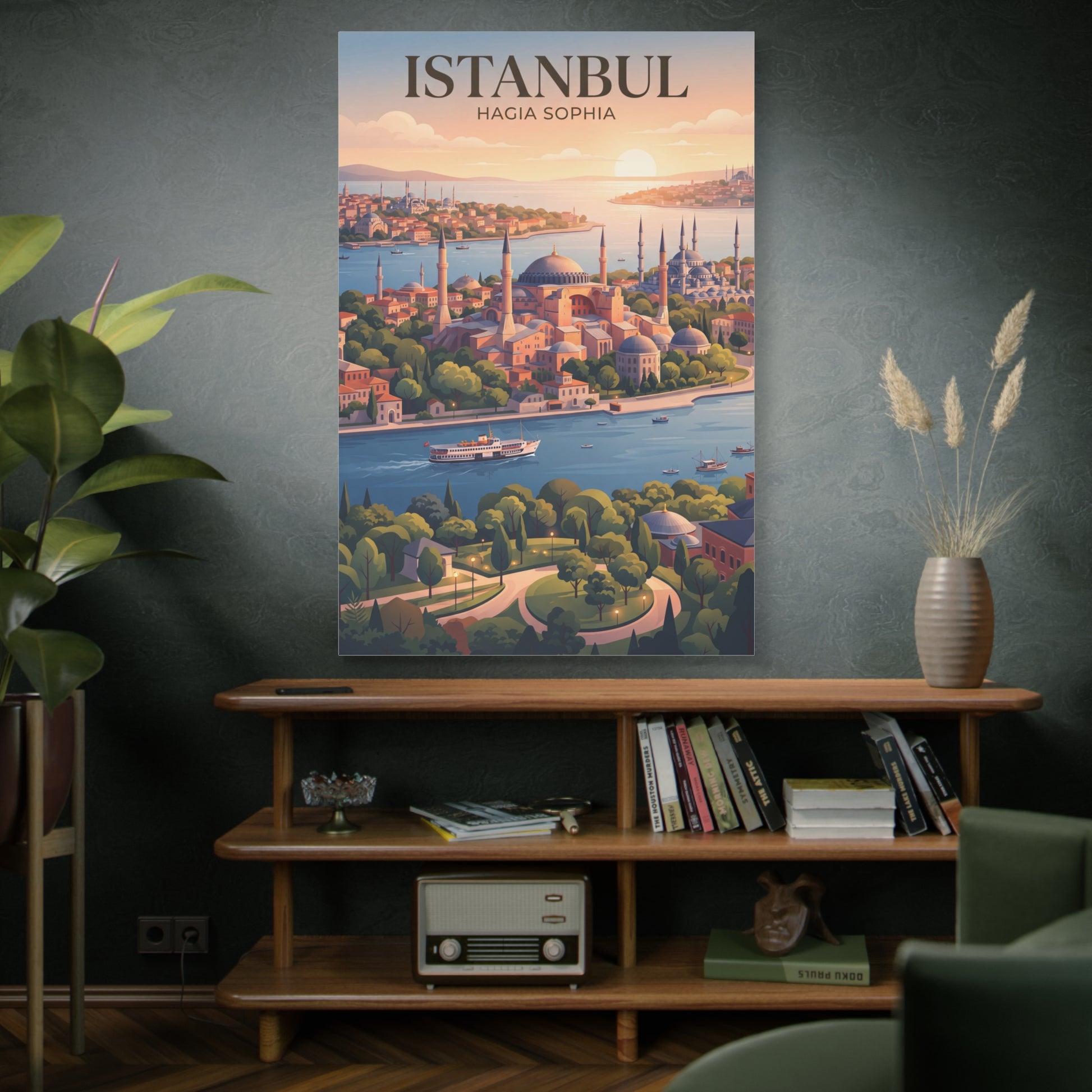 Matte canvas wall art of Bosphorus scenery with Istanbul domes and boats