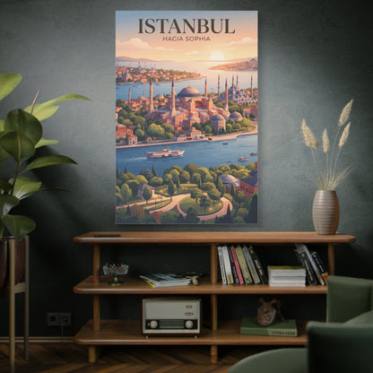 Matte canvas wall art of Bosphorus scenery with Istanbul domes and boats