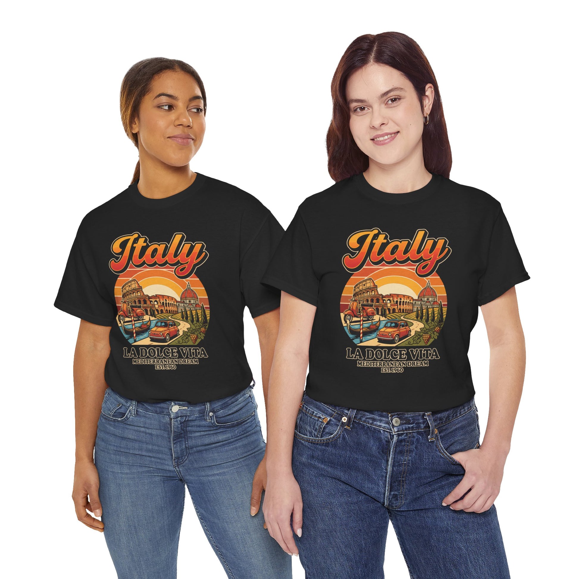 Black vintage graphic T-shirt with “Italy” and “La Dolce Vita” front print