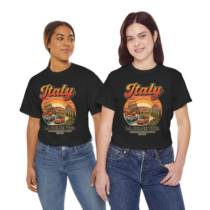 Black vintage graphic T-shirt with “Italy” and “La Dolce Vita” front print