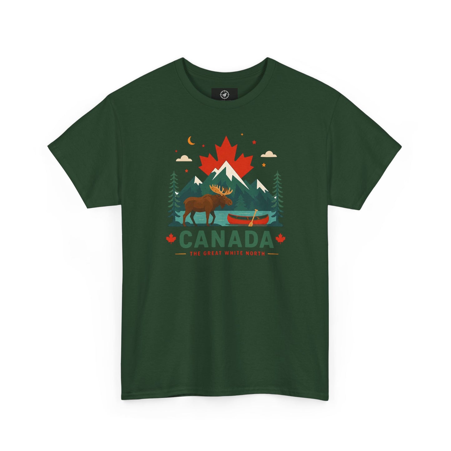 Short-sleeve T-shirt in deep green with Canada camping graphic on front