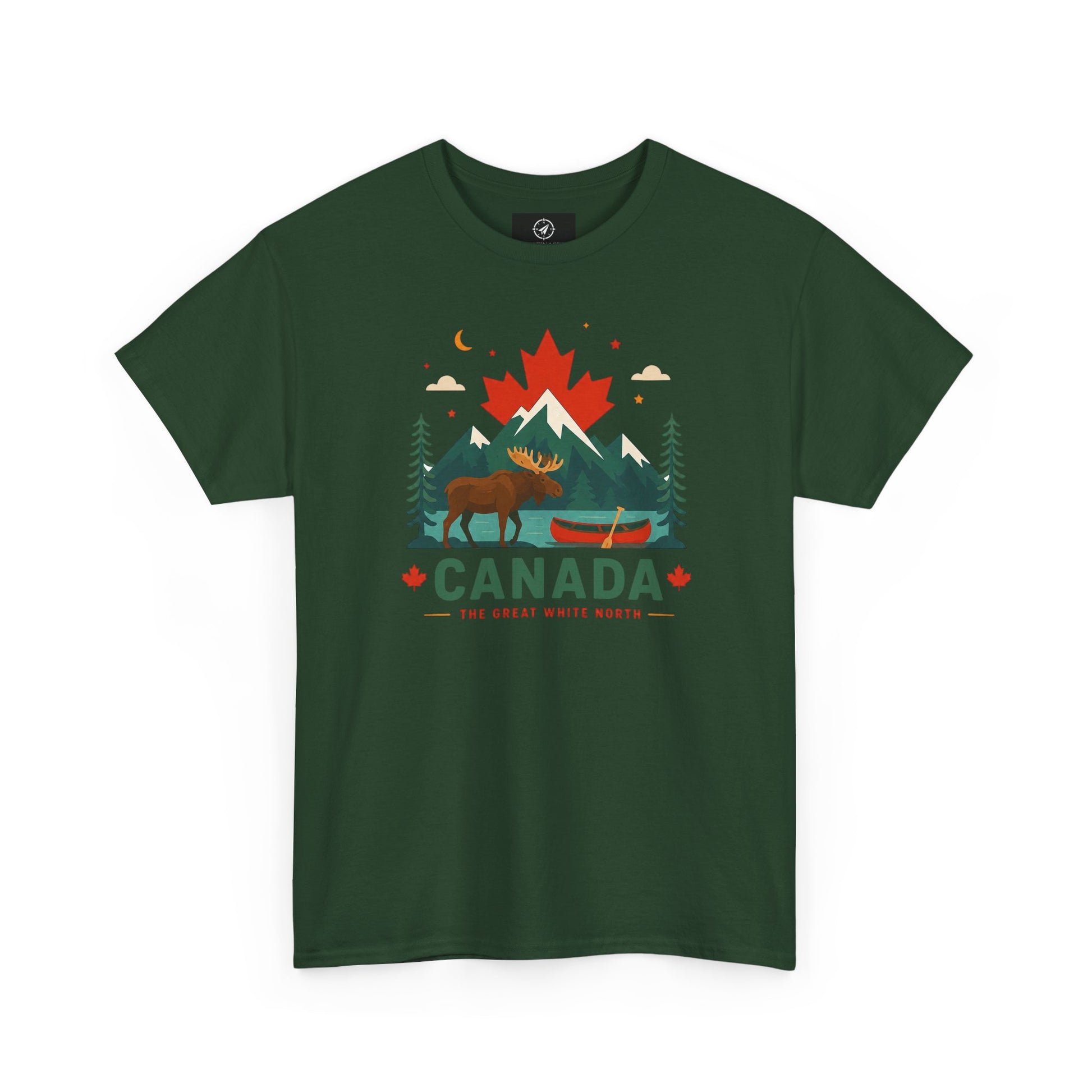 Short-sleeve T-shirt in deep green with Canada camping graphic on front