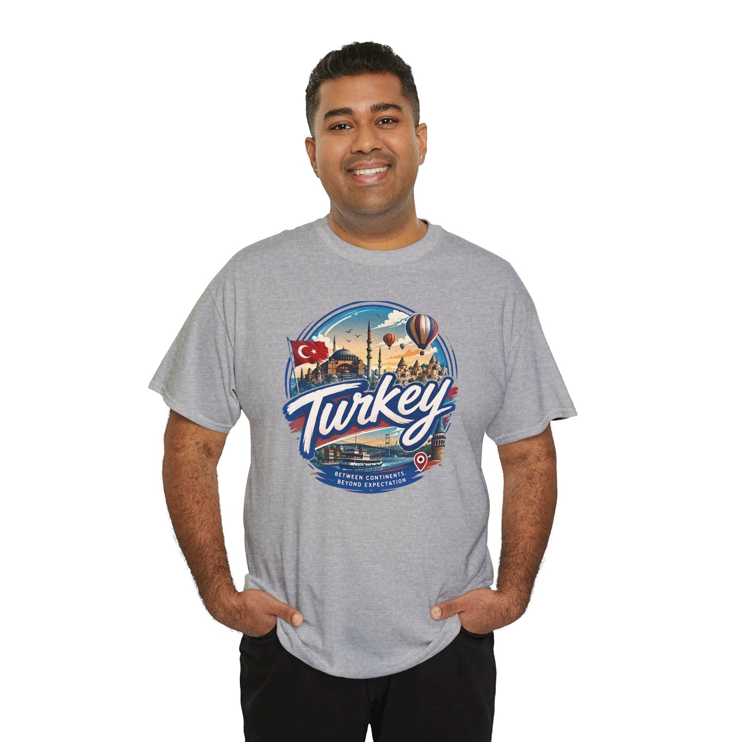 Sport grey Istanbul travel T-shirt with centered Turkey graphic on chest, crew neck