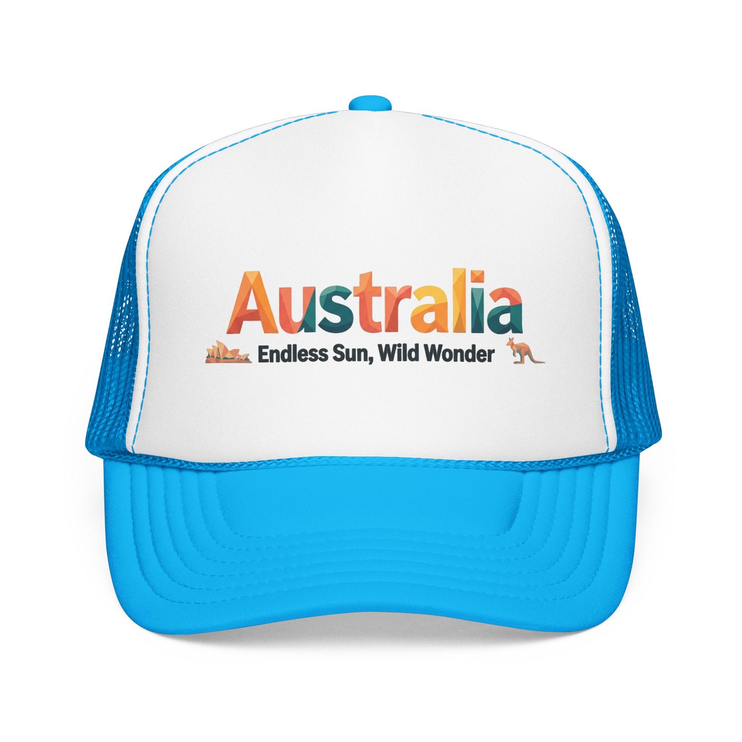 White and blue mesh trucker cap with 'Australia' front logo