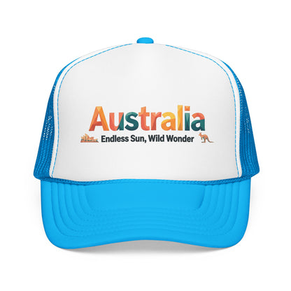 White and blue mesh trucker cap with 'Australia' front logo