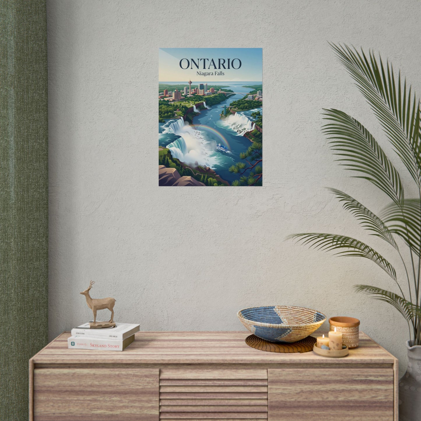 Ontario Niagara Falls rolled poster, small square wall art with blue river and waterfall scene