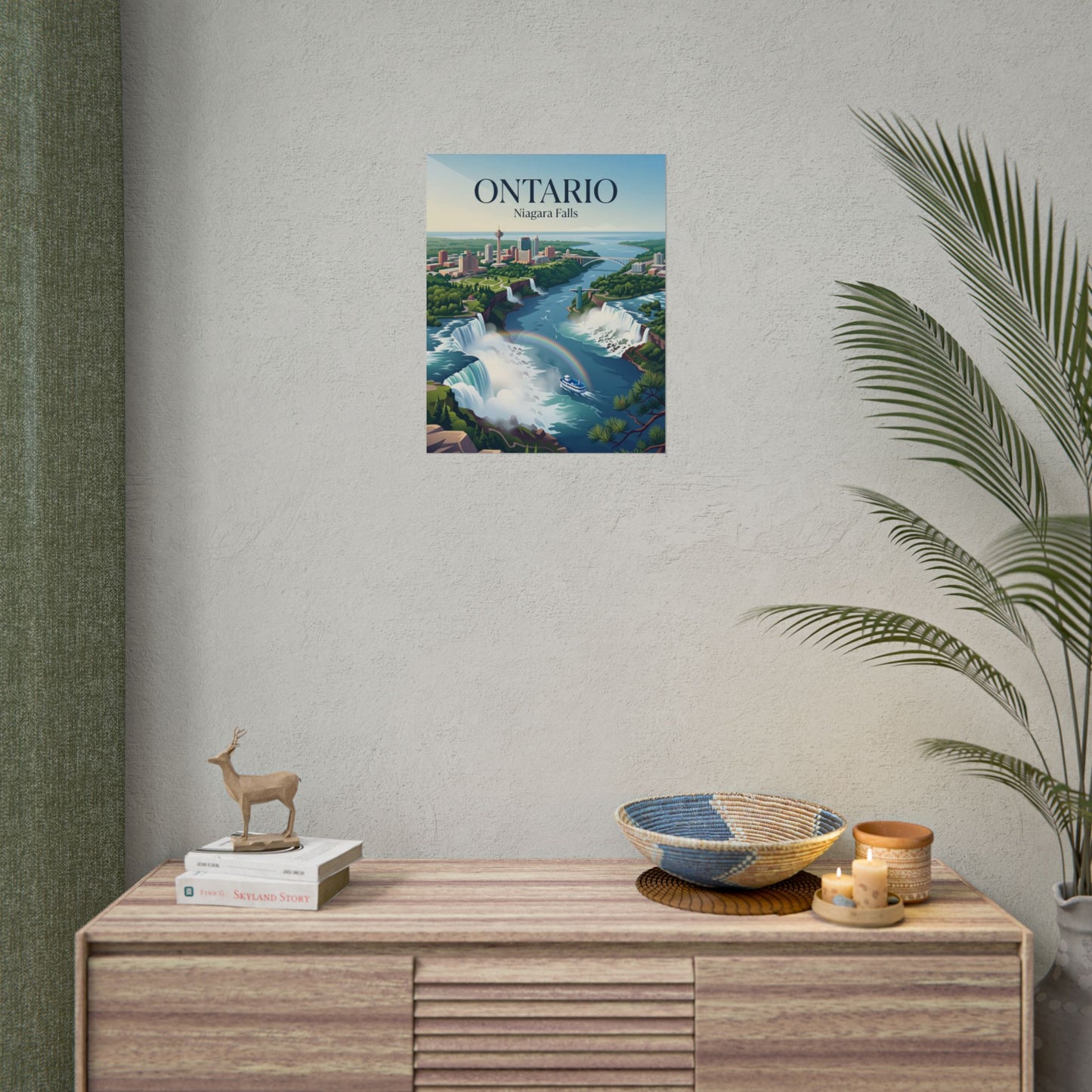 Ontario Niagara Falls rolled poster, small square wall art with waterfall and river scene