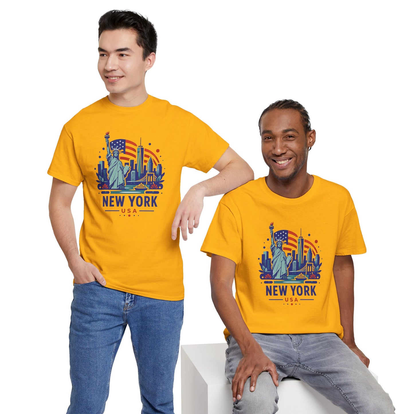 Gold T-shirt featuring Statue of Liberty New York USA front print