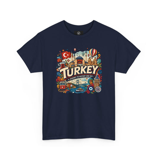 Navy Istanbul graphic T-shirt with colorful Turkey emblem centered on chest
