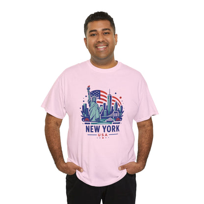 Light pink crewneck T-shirt with Statue of Liberty and 'NEW YORK USA' graphic