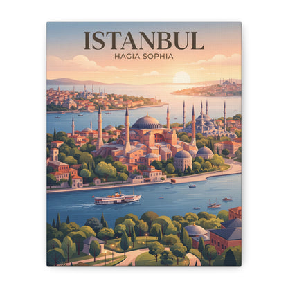 Square matte canvas wall art of Istanbul skyline with Hagia Sophia buildings and sea