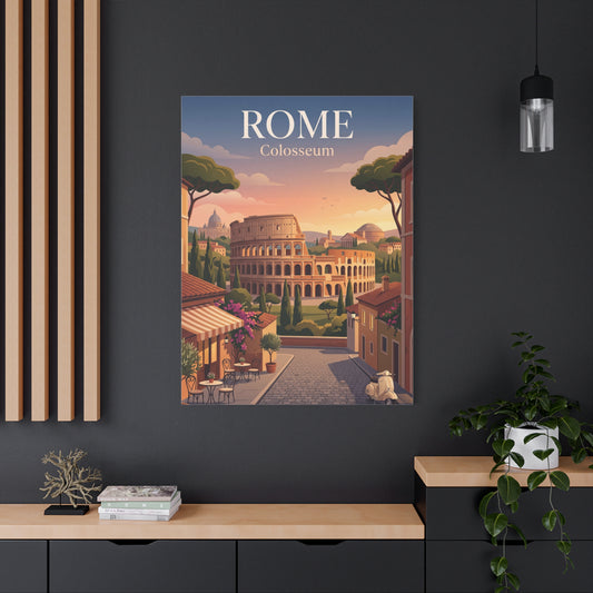 Portrait matte canvas print with Rome Colosseum illustration and “ROME” title at top