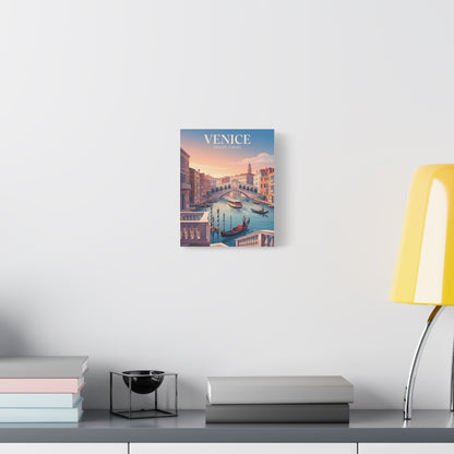 Small Venice canal matte canvas print with gondolas and bridge scene