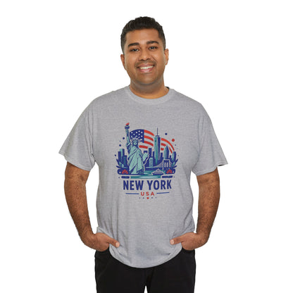 Light gray T-shirt with centered Statue of Liberty “NEW YORK USA” graphic on chest