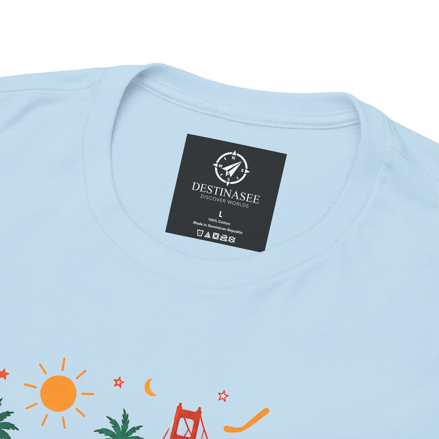 Light blue short-sleeve T-shirt with small square chest logo
