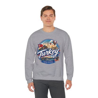 Heather gray crewneck sweatshirt with retro “Turkey” graphic on the chest