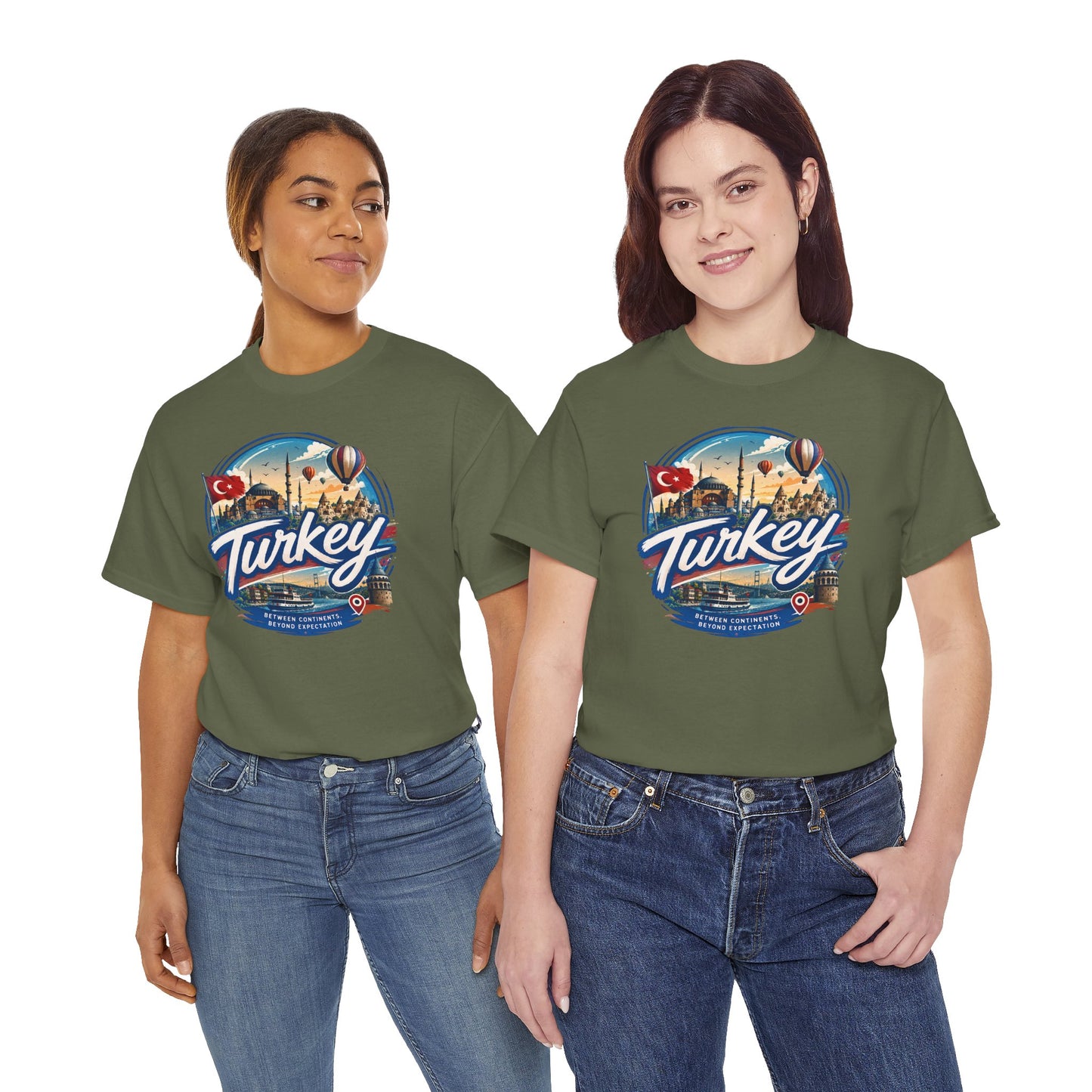 Forest green travel T-shirt with large 'Turkey' graphic on the chest