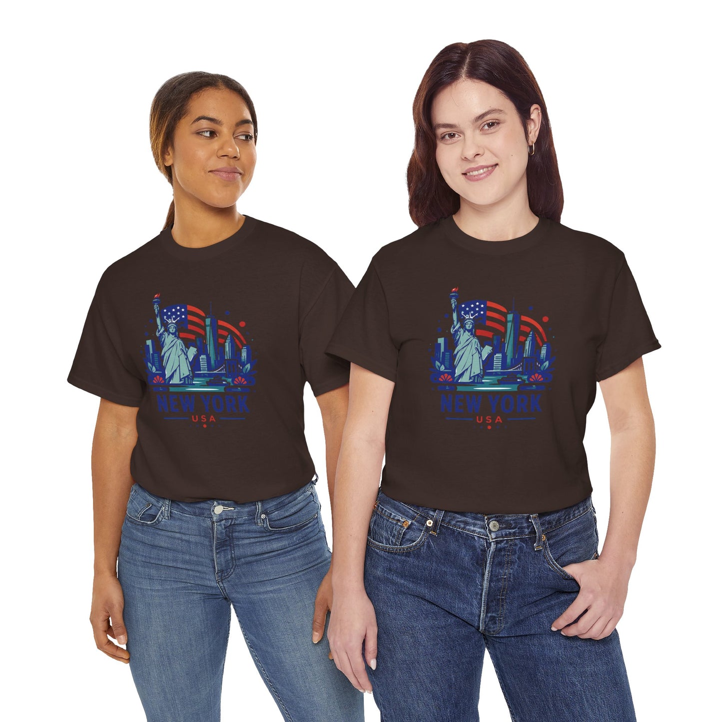 Charcoal crew-neck graphic T-shirt with Statue of Liberty “NEW YORK” front print