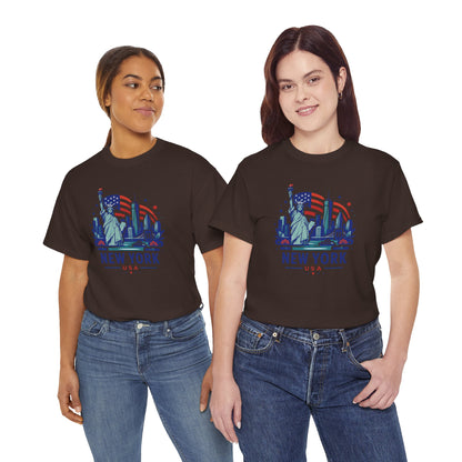 Charcoal crew-neck graphic T-shirt with Statue of Liberty “NEW YORK” front print