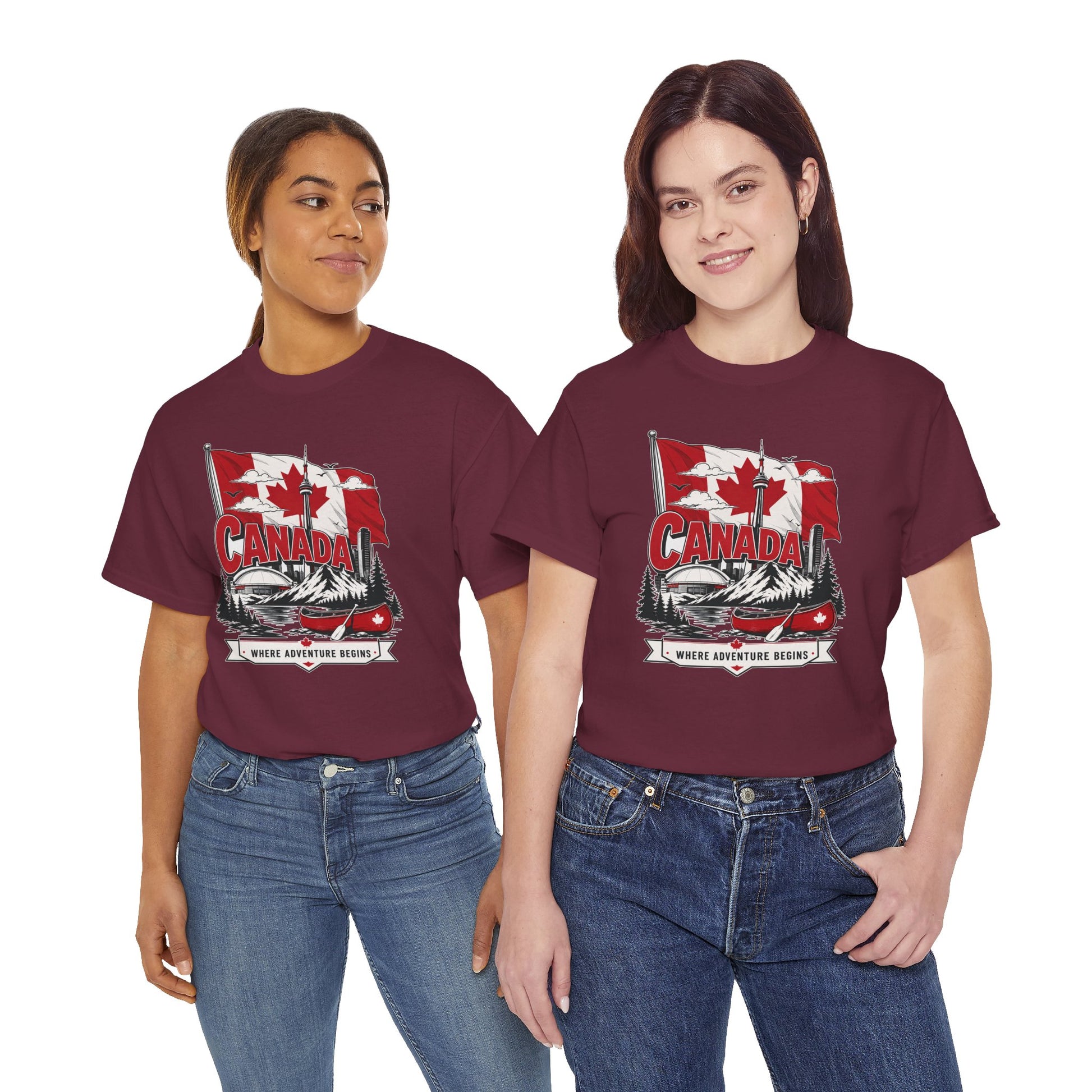 Maroon crew-neck short-sleeve T-shirt with Canada graphic on chest