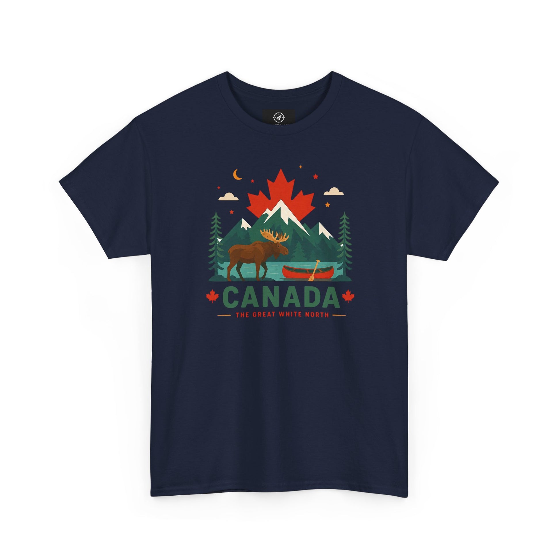 Short-sleeve T-shirt in navy blue with Canada camping graphic on front