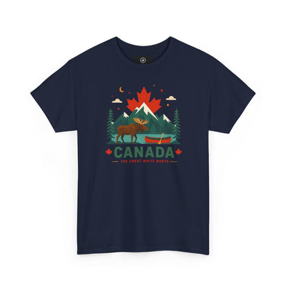 Short-sleeve T-shirt in navy blue with Canada camping graphic on front