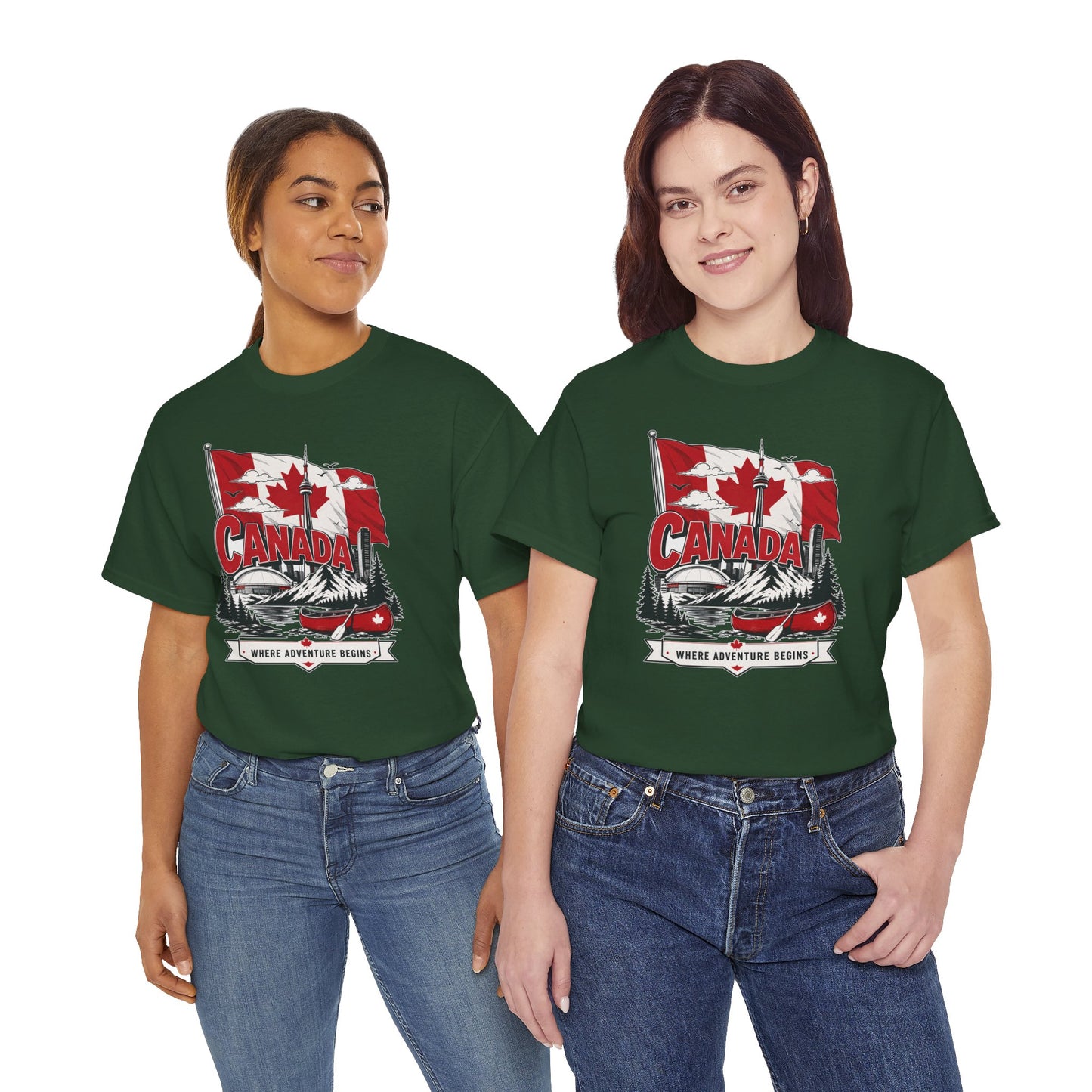 Dark green crewneck short-sleeve T-shirt with Canada graphic on chest