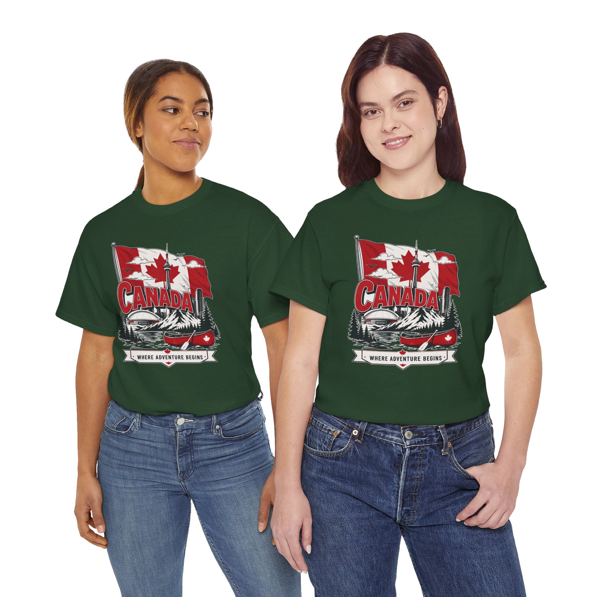 Dark green crewneck short-sleeve T-shirt with Canada graphic on chest