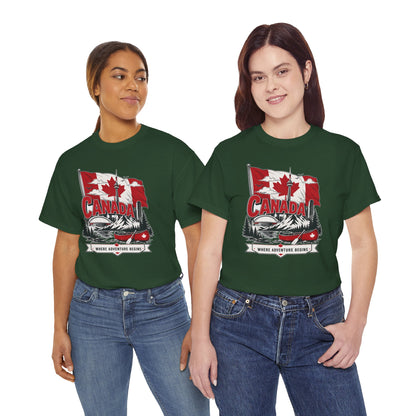 Dark green crewneck short-sleeve T-shirt with Canada graphic on chest