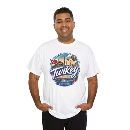 White crewneck T-shirt featuring a centered Istanbul Turkey graphic print