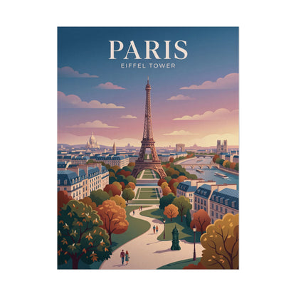 Paris Eiffel Tower poster, full vertical view with river and park foreground