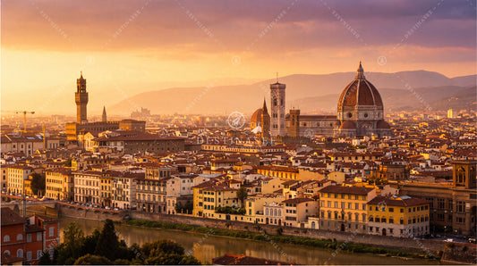 Florence skyline desktop wallpaper with Duomo and sunset sky