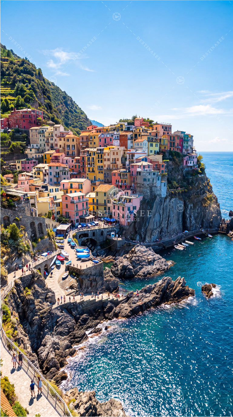 Lake Como coastal town mobile wallpaper with colorful buildings by a blue shoreline