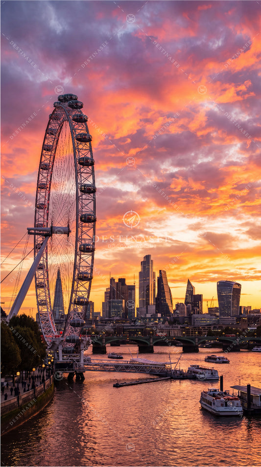 London Eye UK mobile wallpaper with Ferris wheel over city skyline and river