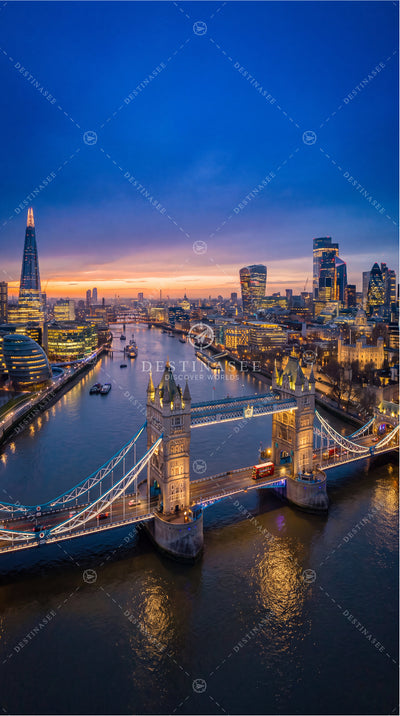 Tower Bridge mobile wallpaper with illuminated bridge over river at dusk, city skyline